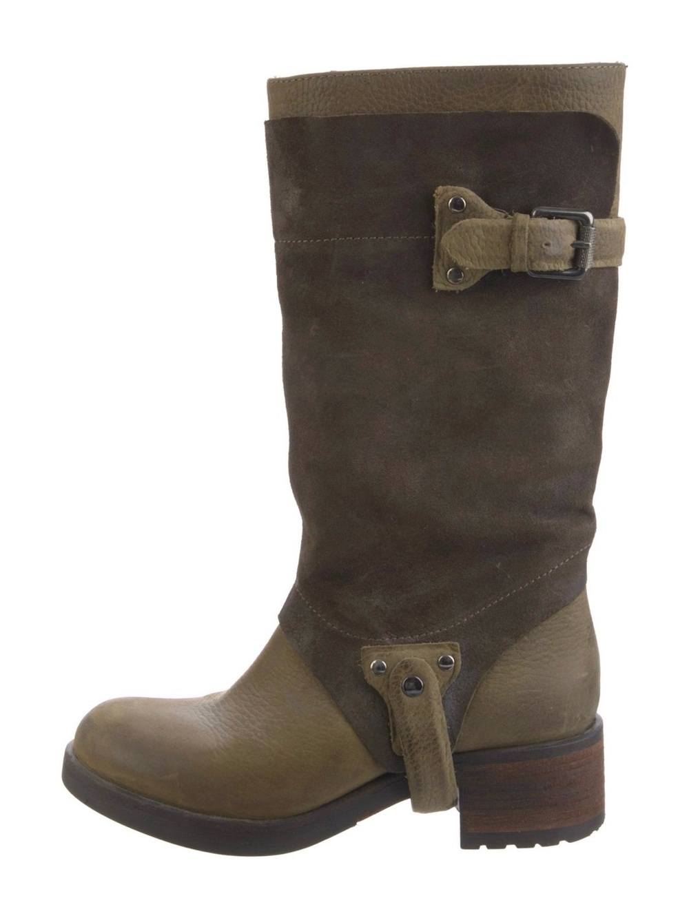 Vera Wang Oiled Suede Spat Tall Moto Boots Olive Brown Size 10